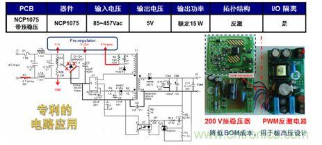基于NCP1075開(kāi)關(guān)穩(wěn)壓器和200 V預(yù)穩(wěn)壓器的極寬電壓范圍15 W參考設(shè)計(jì)。
