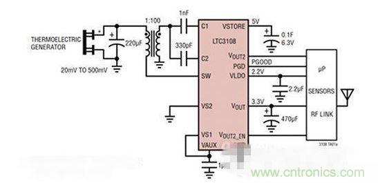 LTC3108 電源芯片優(yōu)化用于從熱電設(shè)備收集能量。