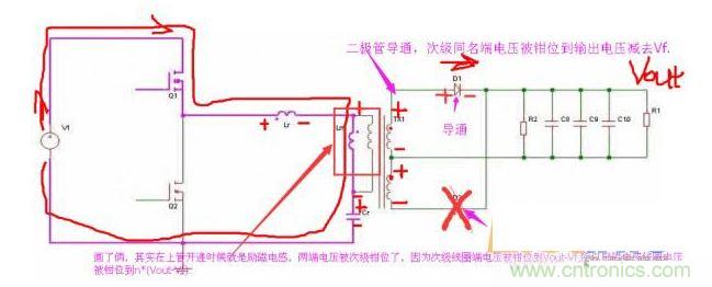 上管開通，注意諧振電感、勵(lì)磁電感、諧振電容的正負(fù)