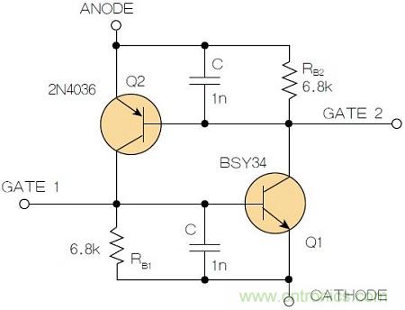 圖2：增加兩個(gè)電容值為1nF的SMD陶瓷電容器后，可以在ΔV達(dá)到10V的情況下防止導(dǎo)通。