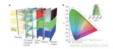  LCD顯示器示意圖。TFT表示薄膜晶體管（thin-film transistor）。