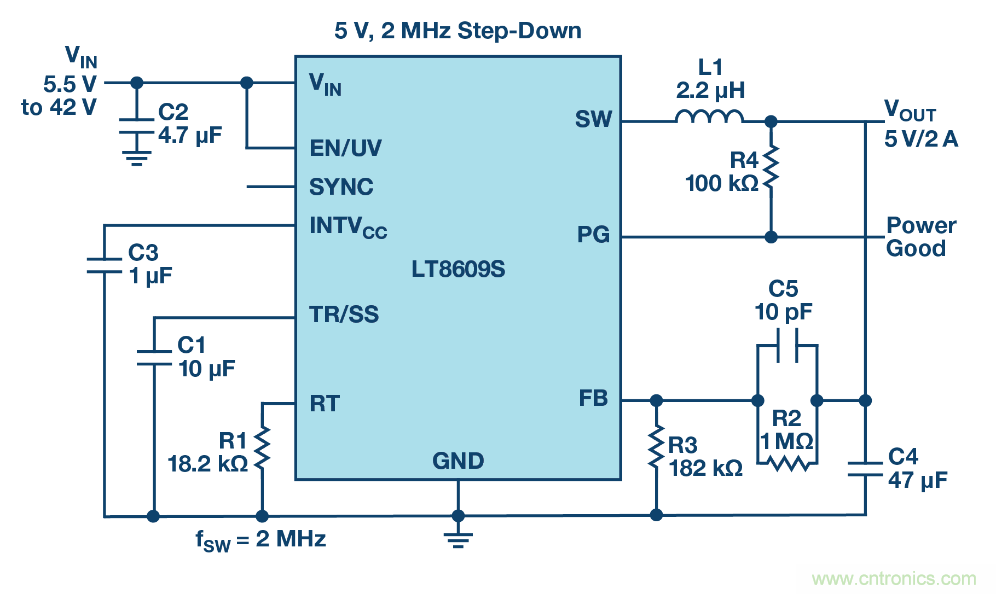 具 2.5 μA 靜態(tài)電流和超低 EMI 輻射的 42 V、2 A/3 A 峰值同步降壓型穩(wěn)壓器