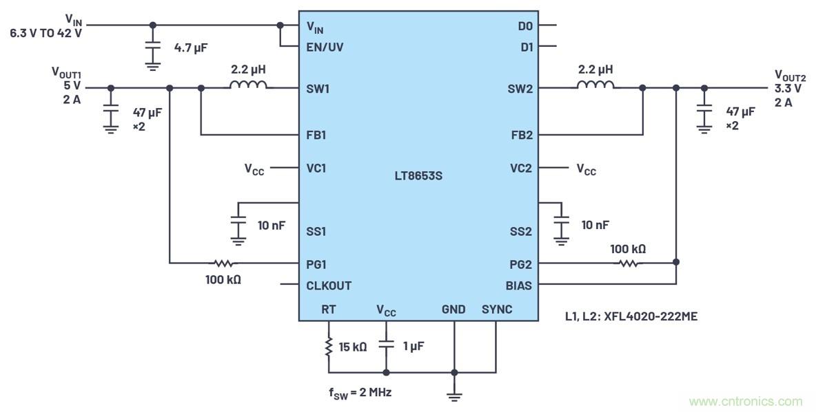 具有6.2 µA靜態(tài)電流的雙通道、42 V、2 A、單片、同步降壓型Silent Switcher 2穩(wěn)壓器