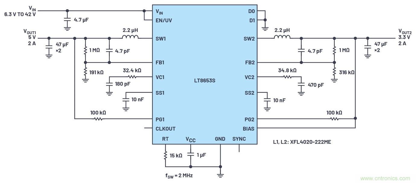 具有6.2 µA靜態(tài)電流的雙通道、42 V、2 A、單片、同步降壓型Silent Switcher 2穩(wěn)壓器