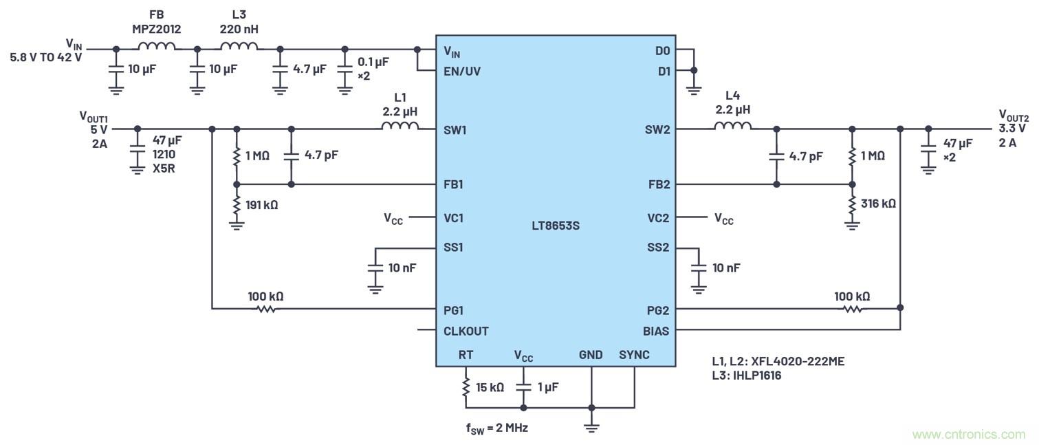 具有6.2 µA靜態(tài)電流的雙通道、42 V、2 A、單片、同步降壓型Silent Switcher 2穩(wěn)壓器