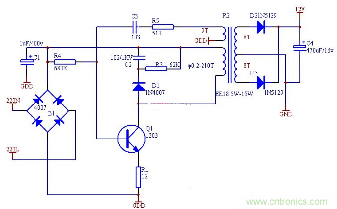 六款簡單的開關(guān)電源電路設(shè)計，內(nèi)附原理圖詳解