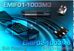 意法半導體推出兩款小封裝ESD保護和EMI濾波二合一產品EMIF01-1003M3、EMIF02-1003M6